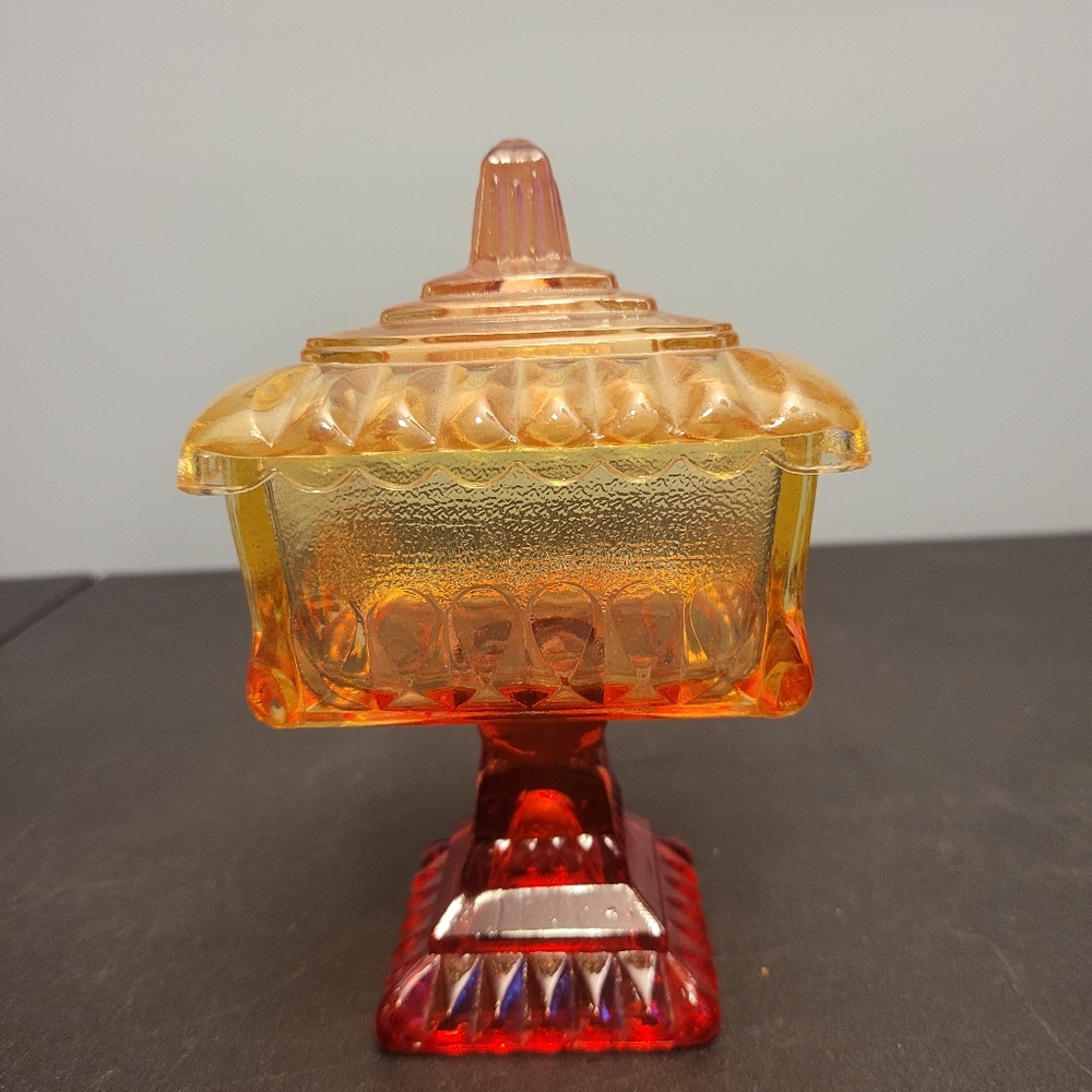 Vintage orange glass candy dish - Picture 3 of 8